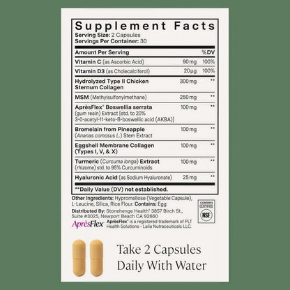 Stonehenge Health Dynamic Joint | AprèsFlex® Boswellia Comfort & Mobility | Joint Health Supplements Mobility Flexibility Comfort Boswellia MSM Collagen Turmeric Bromelain Hyaluronic Acid Vitamins C D3