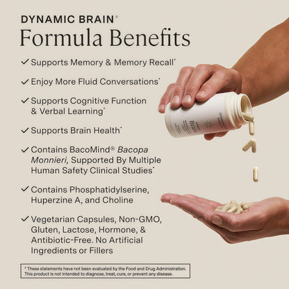 Stonehenge Health Dynamic Brain | BacoMind® for Recall Memory Focus - 60ct | Brain Supplements for Memory and Focus Nootropic Retention Cognitive Support Phosphatidylserine DHA Choline Huperzine A